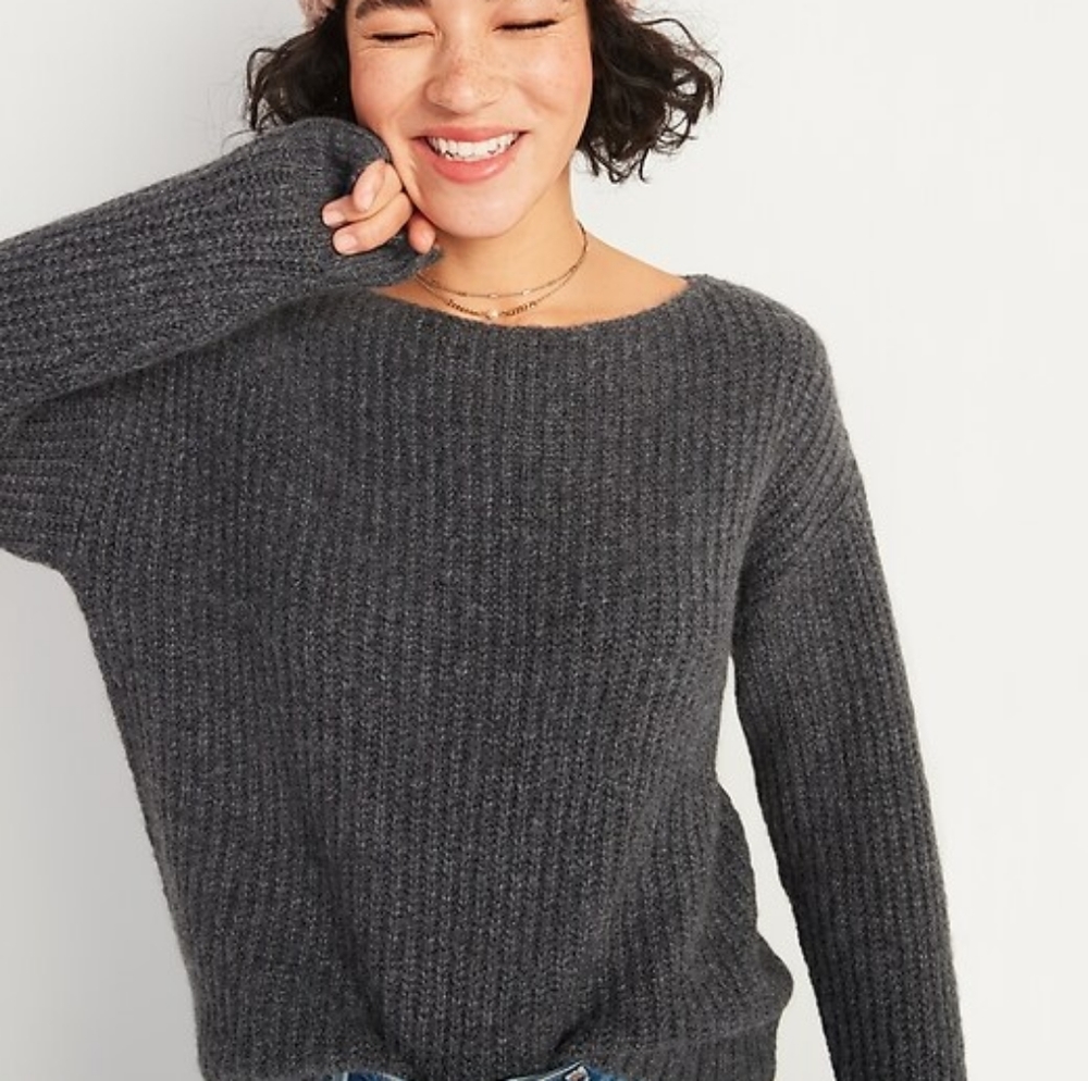 Slouchy cozy boat neck sweater